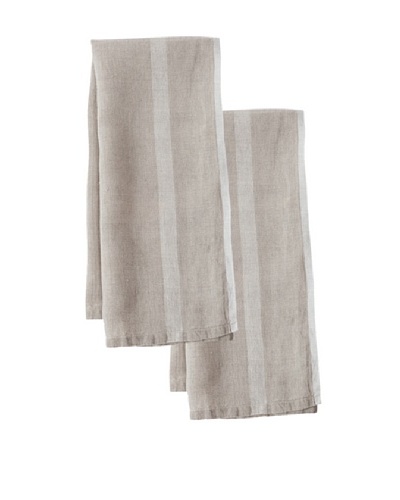 Couleur Nature Set of 2 Laundered Linen Tea Towels, Natural/White