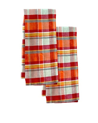 Couleur Nature Set of 2 Laundered Linen Madras Tea Towels, Plaid