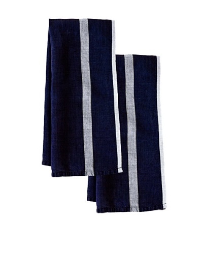 Couleur Nature Set of 2 Laundered Linen Tea Towels, Indigo/White