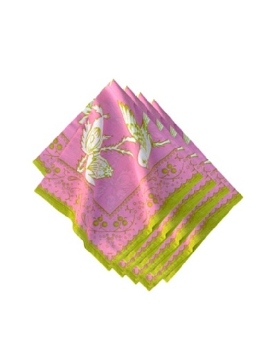 Couleur Nature Set of 4 Sparrow Napkins, Pink/Green