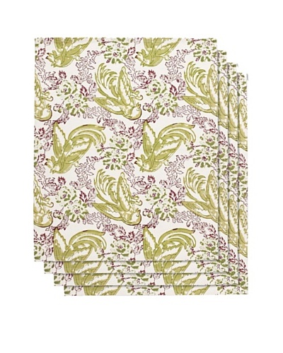 Couleur Nature Set of 4 Batik Bird Napkins, Mauve/Green