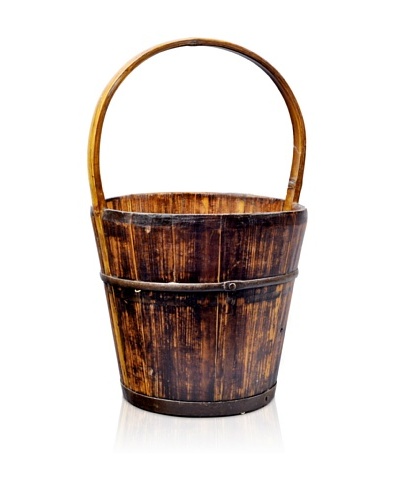 Antique Revival Wooden Water Bucket, Natural Pine