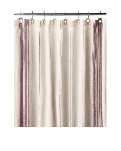 Coyuchi Rustic Linen Shower Curtain, Natural/Red/Indigo, 72″ x 72″