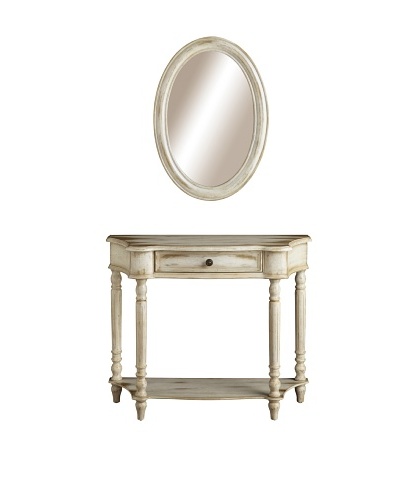 Coast to Coast 1-Drawer Console and Mirror Set with Adjustable Shelf, Coffee/Antique White