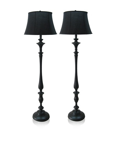 Murray Feiss Set of 2 Metal Candlestick Floor Lamps, Black