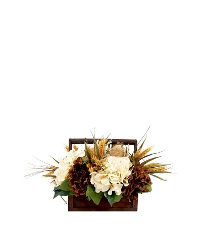 Creative Displays Brown & Cream Hydrangea with Wheat & Banksia in Wooden Basket