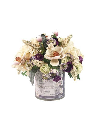 Creative Displays Cream Hydrangea, Magnolias & Purple Ranunculus in Label Pot