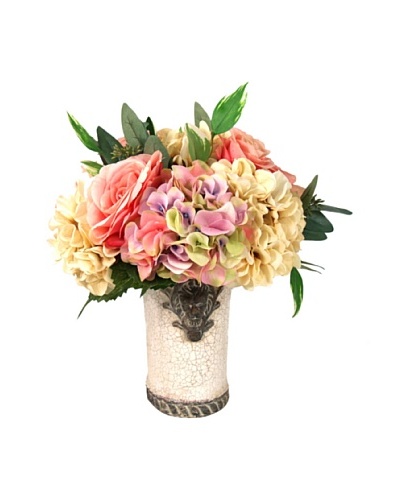 Creative Displays Pink & Cream Rose Floral in Cream Pot