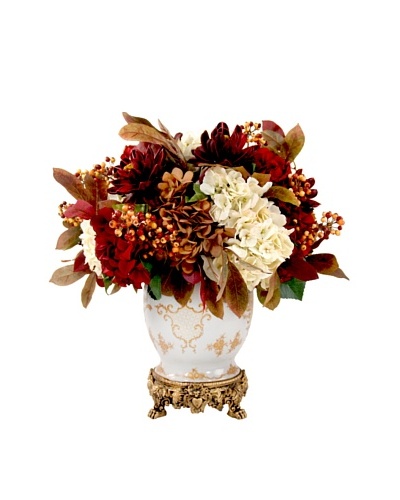 Creative Displays Rust, Burgundy & Cream Hydrangea & Peony in Oriental Vase, 24x30x24