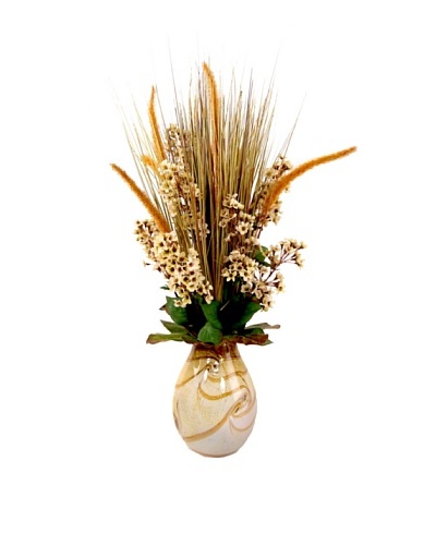 Creative Displays Grass & Cattail Floral In Colored Glass Vase