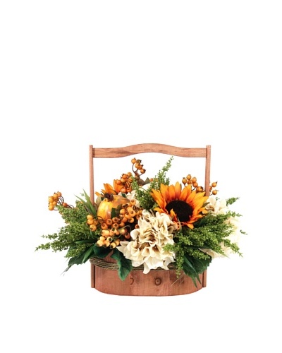 Creative Displays Sunflower, Hydrangea & Berry in Wooden Basket