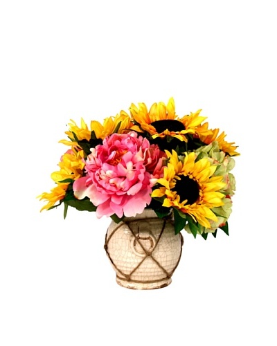 Creative Displays Pink & Yellow Peony with Sunflower in Rope Pot