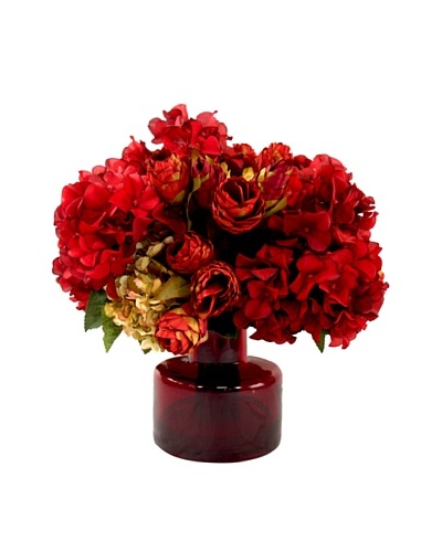 Creative Displays Hops & Hydrangeas in Red Glass