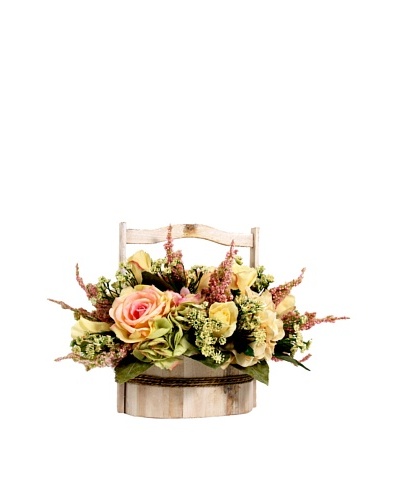 Creative Displays Pink & Yellow Rose with Hydrangea in Wooden Basket