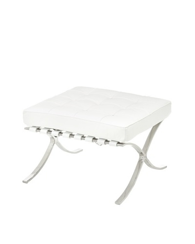 Cubo Leather and Stainless Steel Ottoman [White]
