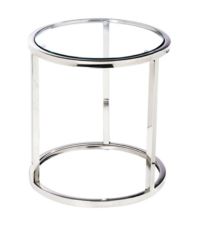 Cubo Stainless Steel and Tempered Glass Side Table, Silver