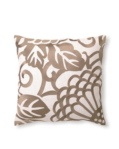 D.L Rhein Chrysanthemum Embroidery Pillow, Taupe, 16″ x 16″