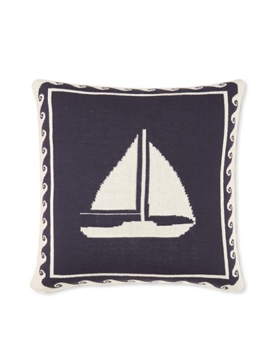 Darzzi Sail Boat Pillow, Navy, 16″ x 16″