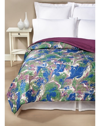 Edmond Frette Grotta Print Light Quilt, Blue/Green, King