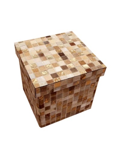 Design Accents Collapsible Box with Cowhide Squares, Beige/Gold, 16