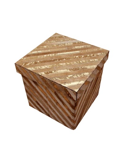 Design Accents Collapsible Box with Diagonal Cowhide, Beige/Gold, 16