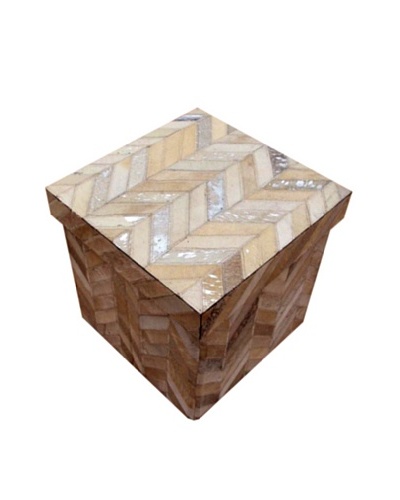 Design Accents Collapsible Box with Chevron Cowhide, Ivory/Silver, 16