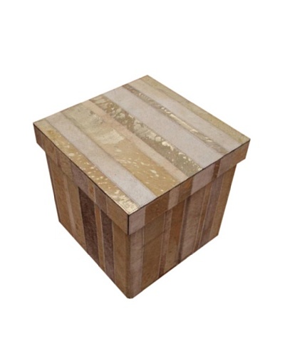 Design Accents Collapsible Box with Cowhide Stripes, Beige/Gold, 16″