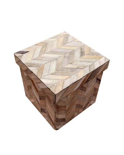 Design Accents Collapsible Box with Chevron Cowhide, Grey, 16″