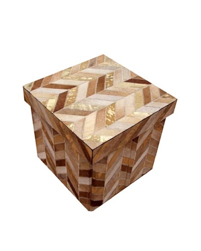 Design Accents Collapsible Box with Chevron Cowhide, Beige/Gold, 16″