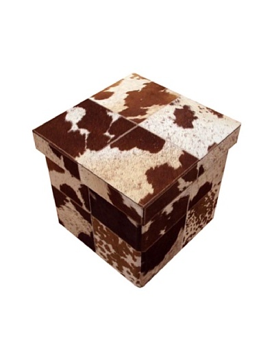 Design Accents Collapsible Box with Cowhide Squares, Tan, 16