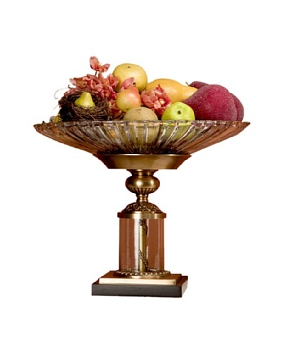 Dessau Home Antique-Finished Brass Pedestal with Crystal Bowl
