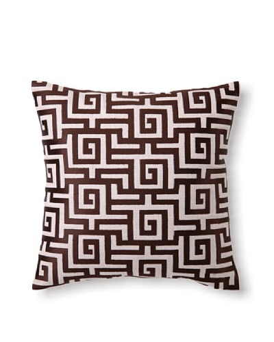 D.L Rhein Greek Key Embroidery Pillow, Chocolate, 16″ x 16″