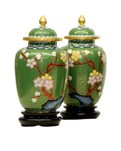 Dynasty Gallery Set of 2 Traditional Cloisonné Art Jars with Lid