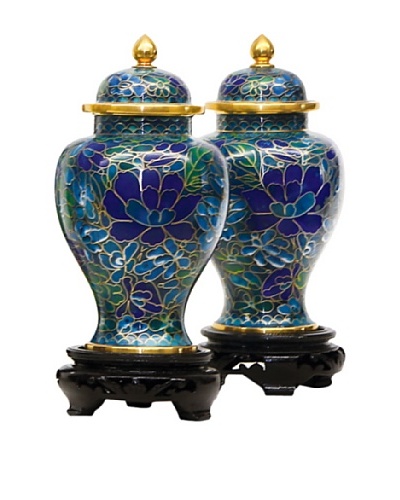 Dynasty Gallery Set of 2 Traditional Cloisonné Art Jars with Lid