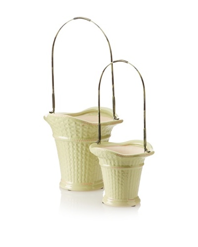 Set of 2 Victorian Basket Planters, Light Green