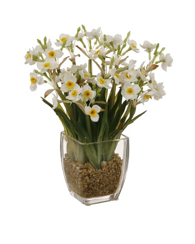 Potted Faux Narcissus, White/Green