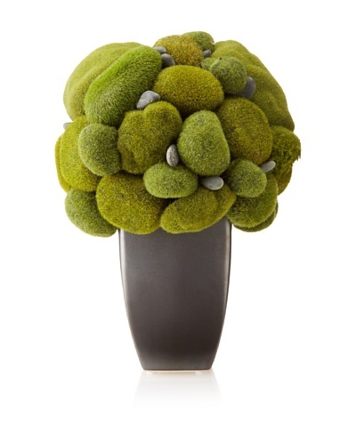 Faux Moss in Pot, Green/Pewter