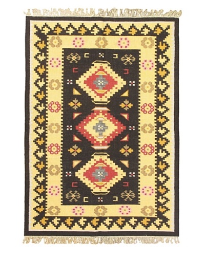 eCarpet Gallery Anatolian Kilim, Black/Cream, 4′ 7″ x 6′ 6″