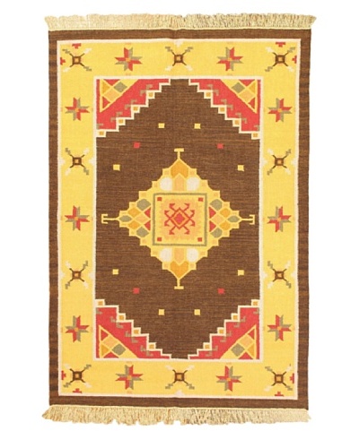 eCarpet Gallery Istanbul Yama Kilim, Dark Brown/Light Gold, 4′ 7″ x 6′ 6″