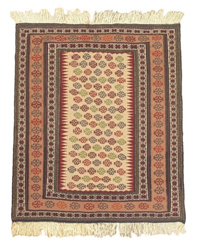 eCarpet Gallery Tajik Tribal Kilim, Beige/Light Camel, 4′ 3″ x 4′ 7″