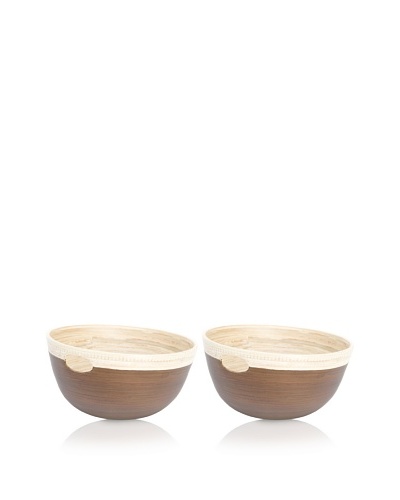 Ecorce d'Orange Set of 2 Hand-Painted Bamboo Bowls [Cuir]