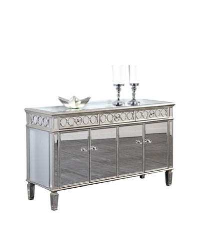 Audrey 4-Door Mirrored Cabinet, Silver Leaf