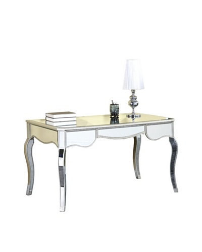 Camille 3-Drawer Mirrored Desk, Silver Leaf