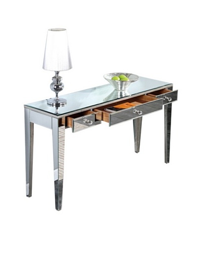 Mirage 3-Drawer Mirrored Desk, Silver Leaf