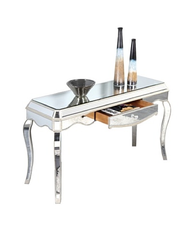 Camille Mirrored Desk, Silver Leaf