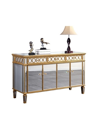 Audrey 4-Door Mirrored Cabinet, Gold Leaf