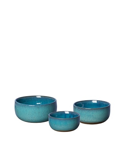 Emissary Set of 3 Ceramic Bowls, Turquoise