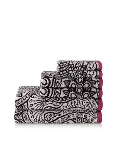 Espalma Peacock 6-Piece Towel Set, Mauve/Black