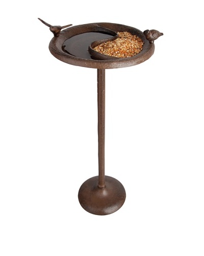 Esschert Design USA Birdbath & Feeder on Stand, Antique Brown