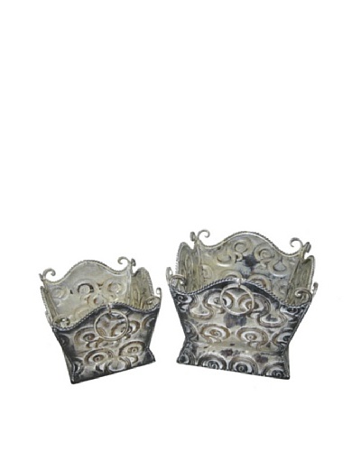 Set of 2 Metal Planters, Smoked Cream